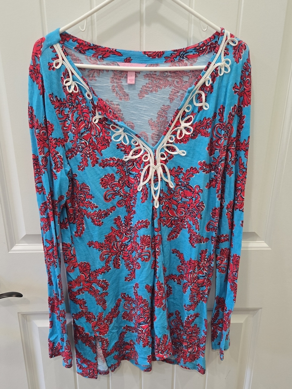 Lilly Pulitzer Turquoise & Red Lace-Trim Tunic